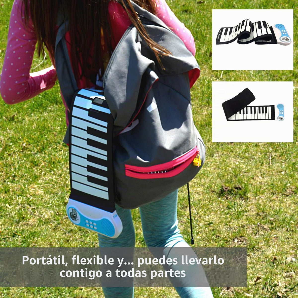 Rock And Roll It - Piano. Teclado de piano de juguete clásico flexible enrollable para niños. Almohadilla de piano portátil de silicona con rollo de mano de 49 teclas. Flexible y plegable.