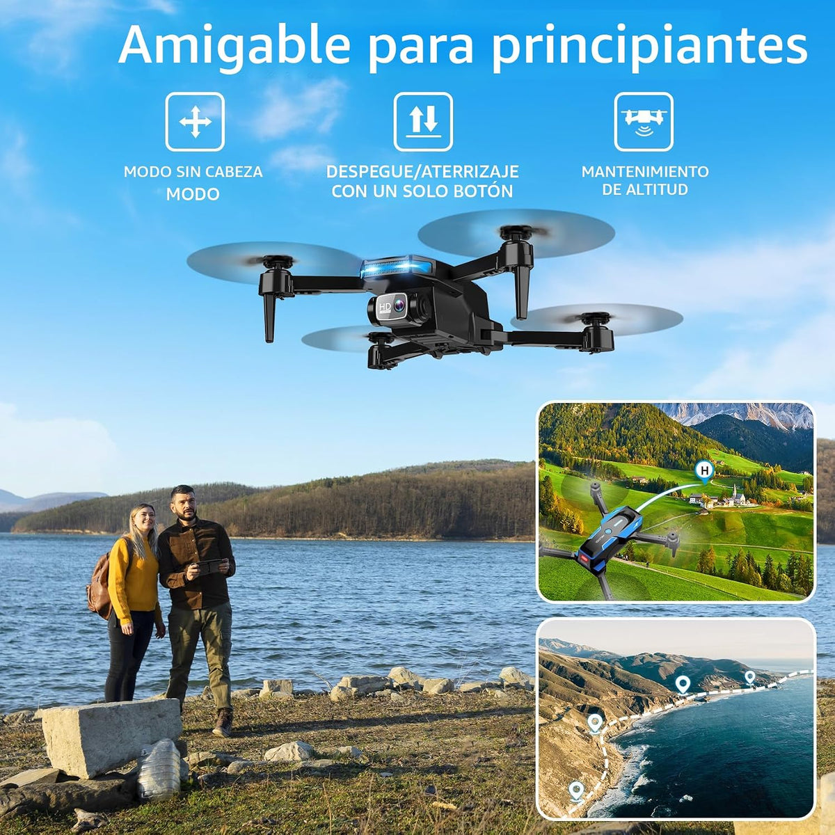 Drone con cámara 1080P - Drone plegable RC Quadcopter FPV con control