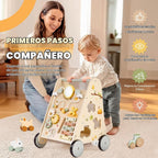 Andador de madera para bebés, andador de bebé con centro de actividades para niñas y niños, juguetes sensoriales Montessori para bebés que aprenden a caminar y sentarse a estar de pie