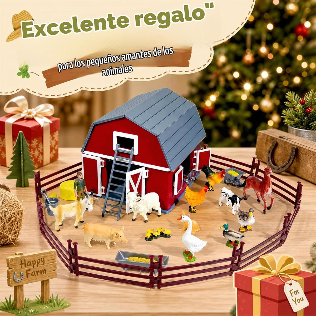 Hiawbon 33 piezas de animales de granja juguetes animales granero conjunto