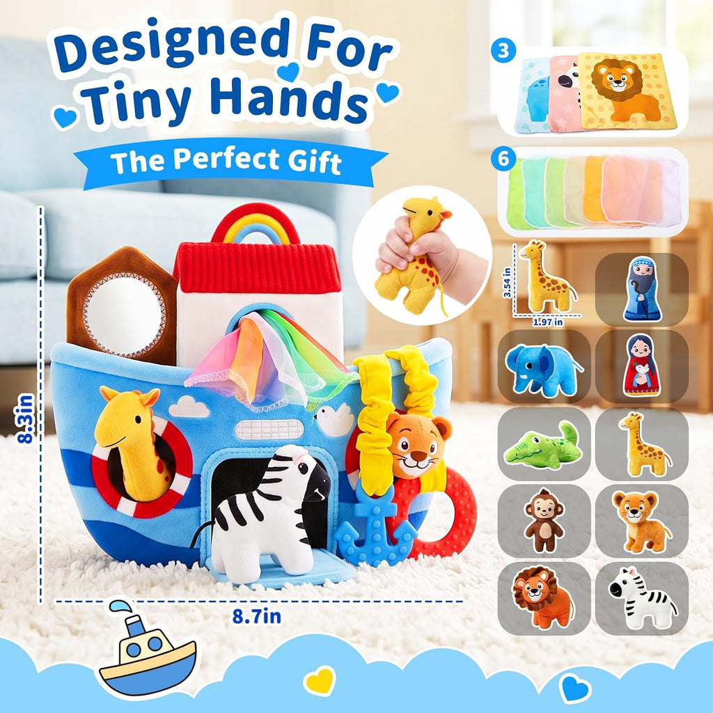 Juguetes para bebés de 6 a 12 meses, Arca de Noé con animales de peluche, regalos de bautismo, juguete sensorial Montessori para niños de 1 año, regalo de Navidad, cumpleaños, bautismo