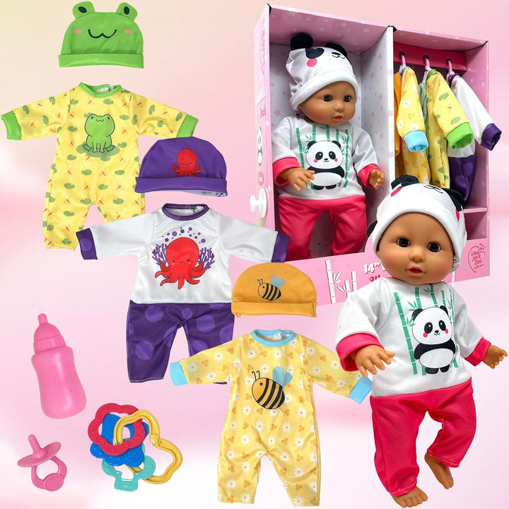 Muñeca de bebé de cuerpo suave con accesorios y 4 juegos de trajes...