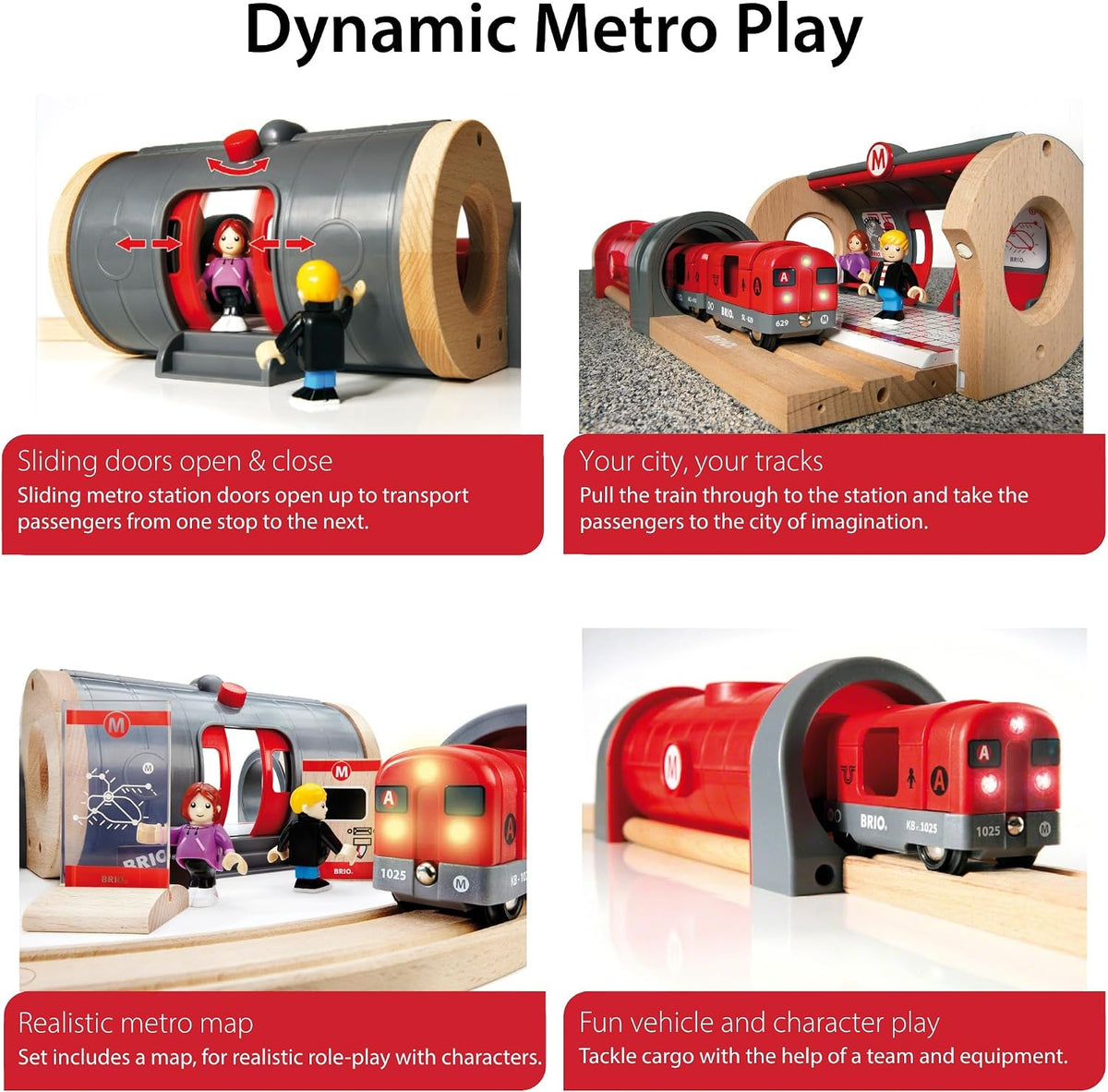 BRIO Metro Railway Set – Juego de 20 piezas de madera con certificación FSC y accesorios – Motor de tren con luz y sonido, quiosco, pistas de madera y más – Funciona con todos los juegos de trenes BRIO – Niños a partir de 3 años