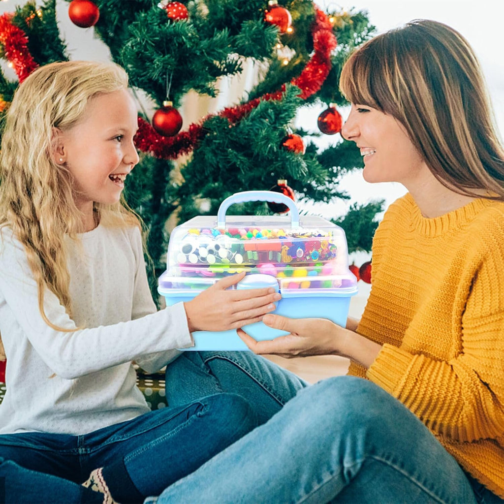 3000 piezas de suministros de arte y manualidades para niños, kits de manualidades con limpiapipas, suministros de manualidades, todo en caja de manualidades de 3 capas, manualidades DIY para niños de