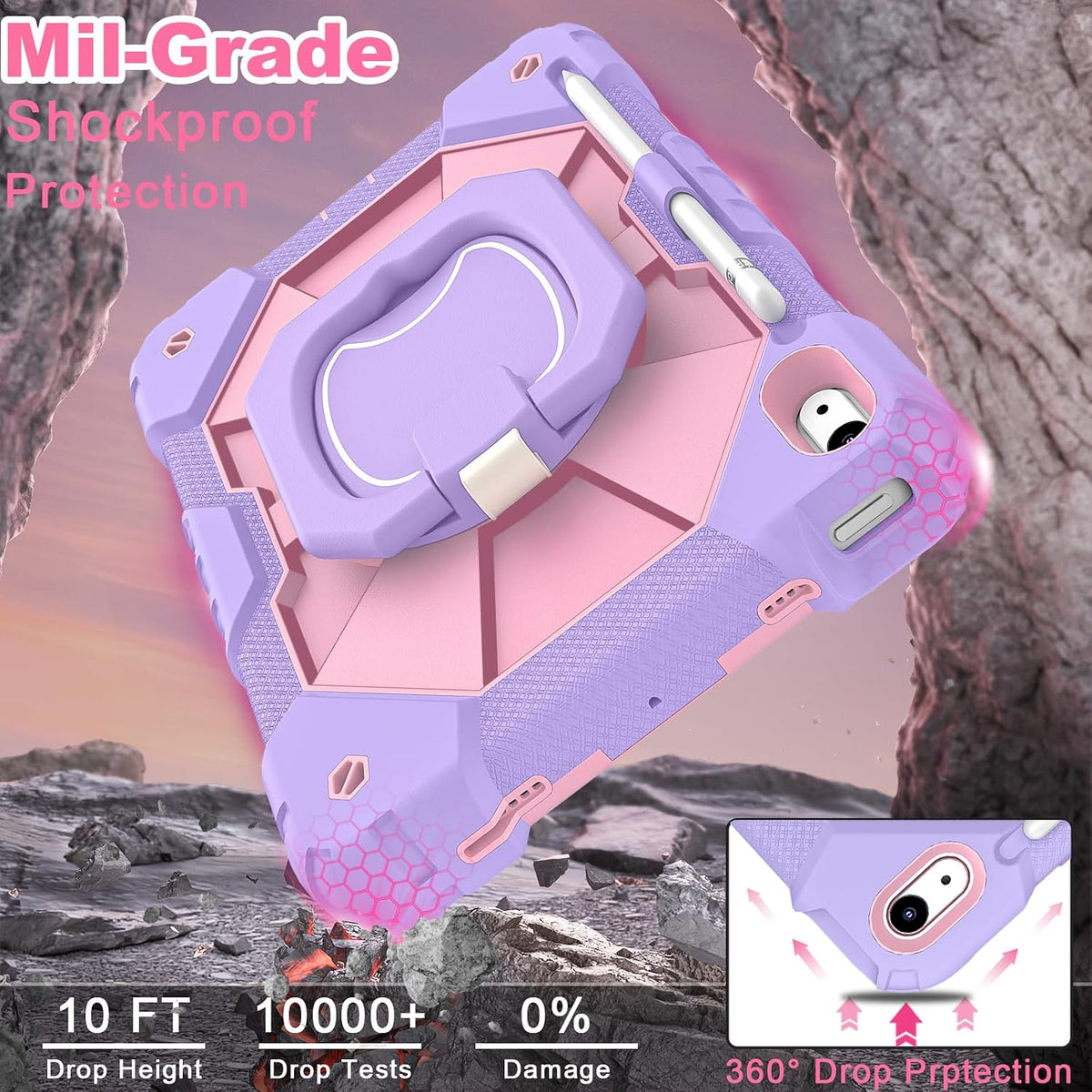 WESOROL Funda para iPad (A16) de 11ª/10ª generación 2025/2022 con protector de pantalla con soporte giratorio, soporte para lápices, funda para iPad de 10ª generación, a prueba de golpes