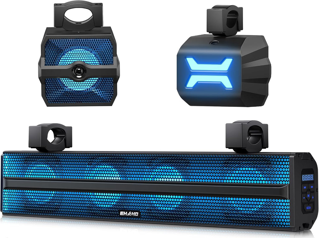Ehaho - Barra de sonido estéreo UTV de 2.1 canales, altavoces UTV Bluetooth de 26 pulgadas con RGB