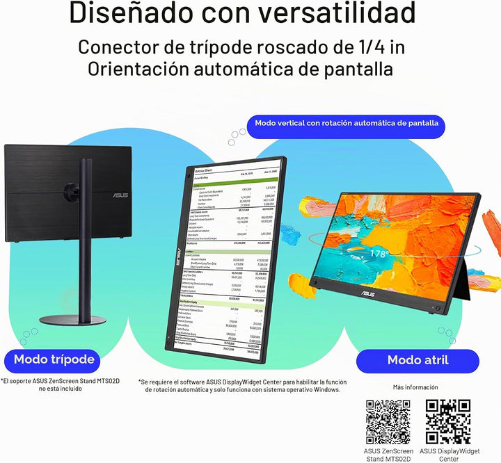 ASUS ZenScreen Touch - Monitor portátil USB-C de 16 pulgadas (MB16A...
