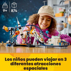 LEGO Creator 31142 - Juego de construcción de montaña rusa espacial 3 en 1 con montaña rusa, torre de caída, carrusel y 5 minifiguras, parque de diversiones reconstruible para niños de 9 años en