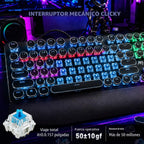 RK ROYAL KLUDGE S108 - Teclado mecánico de máquina de escribir, teclado para juegos con cable con teclado numérico, teclados retro de tamaño completo con reposamuñecas desmontable para Mac/Win/PC