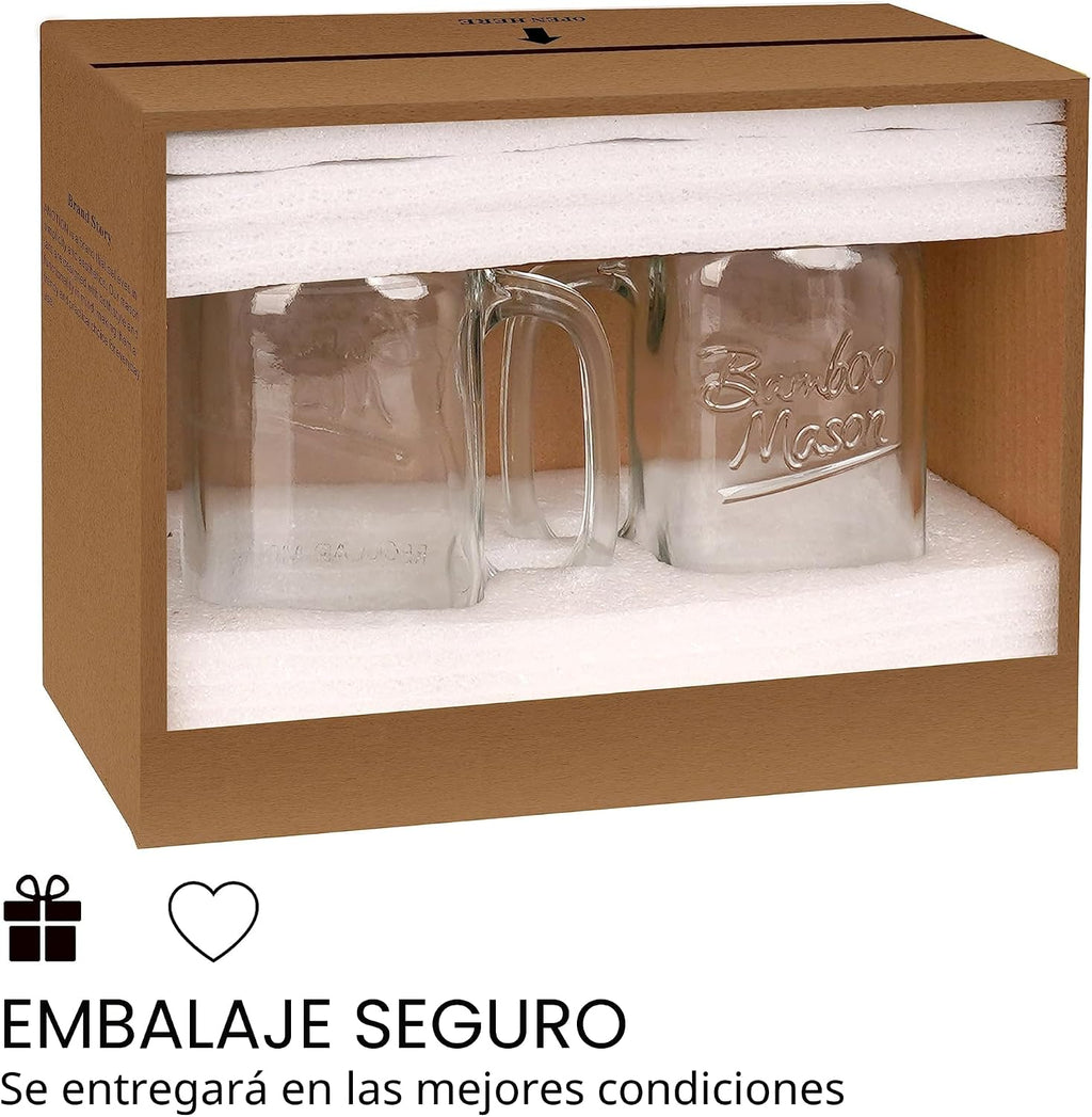 Tarro Mason con tapa y pajilla, tarros Mason de boca regular de 24 onzas con asa, vasos reutilizables, botellas de agua para batidos para café helado, clásico
