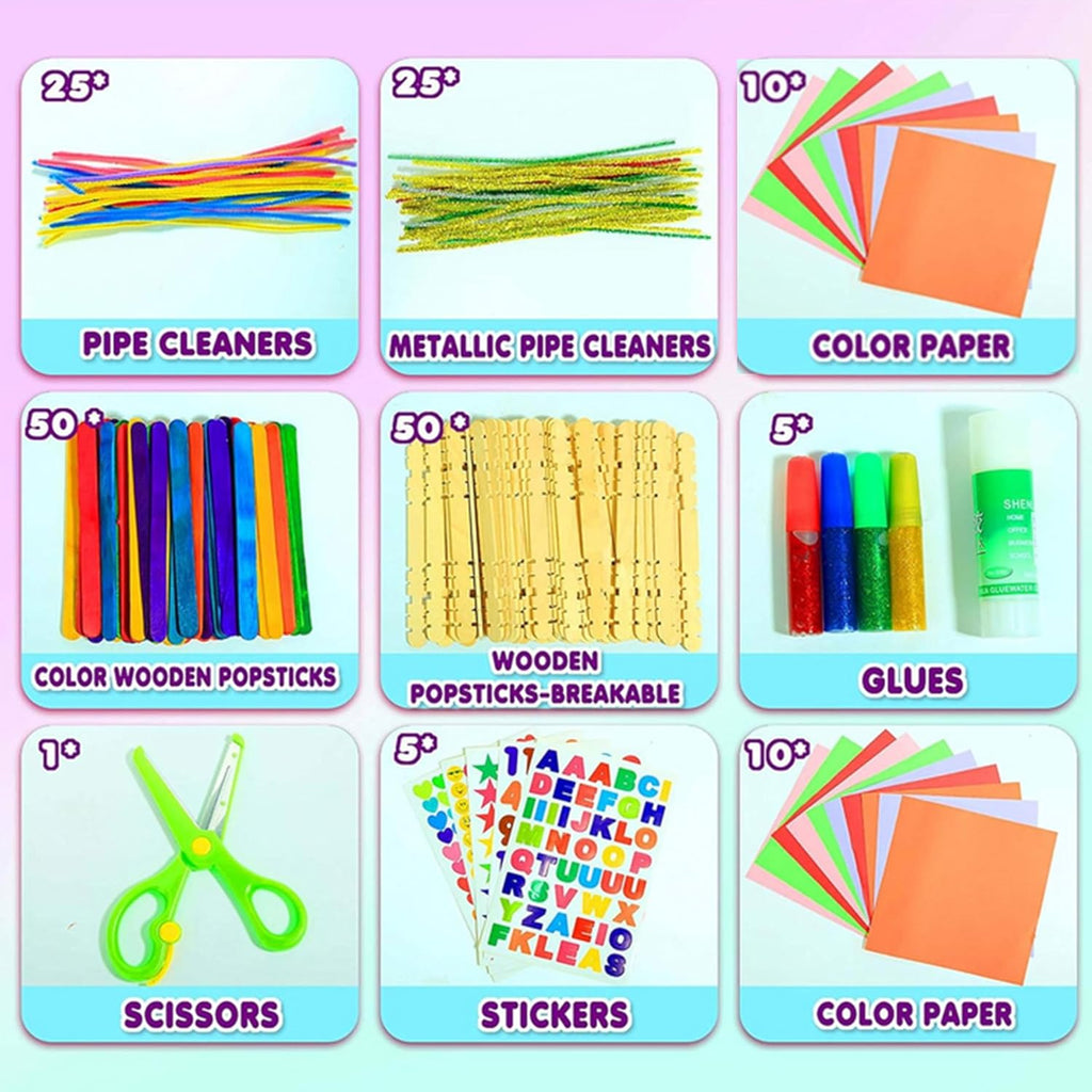 YITOHOP Suministros de artes y manualidades para niños -1000 piezas de kit de manualidades en caja de viaje para niños pequeños a partir de 4 años de edad, actividades de proyectos de manualidades,