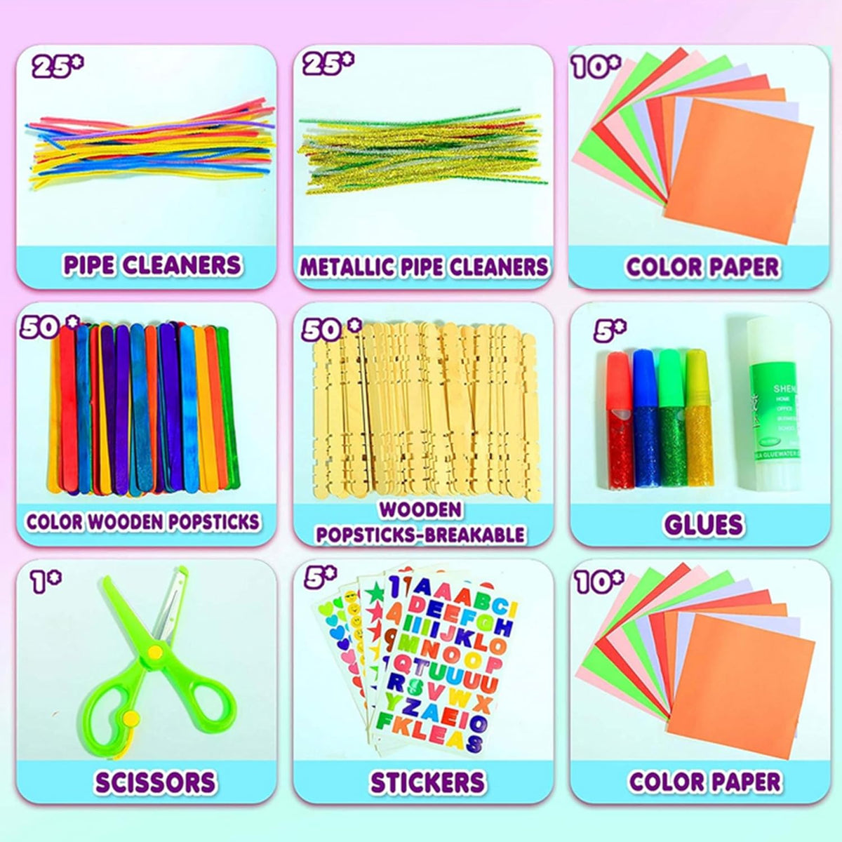 YITOHOP Suministros de artes y manualidades para niños -1000 piezas de kit de manualidades en caja de viaje para niños pequeños a partir de 4 años de edad, actividades de proyectos de manualidades,
