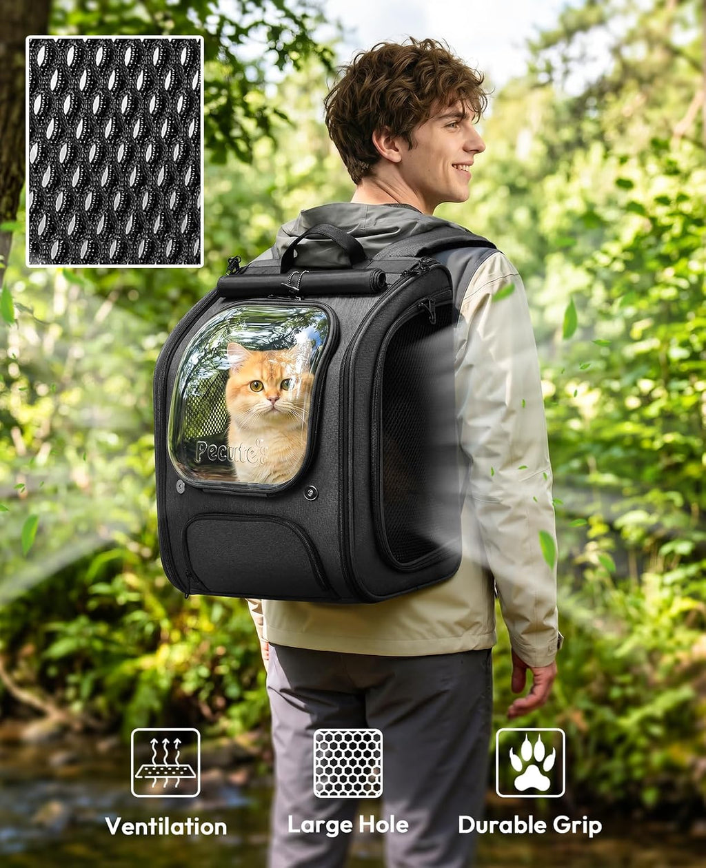 Pecute - Mochila para gatos, mochila de burbujas para gatos de gran espacio