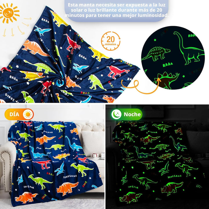 Jekeno Manta de dinosaurio que brilla en la oscuridad, manta de reg...