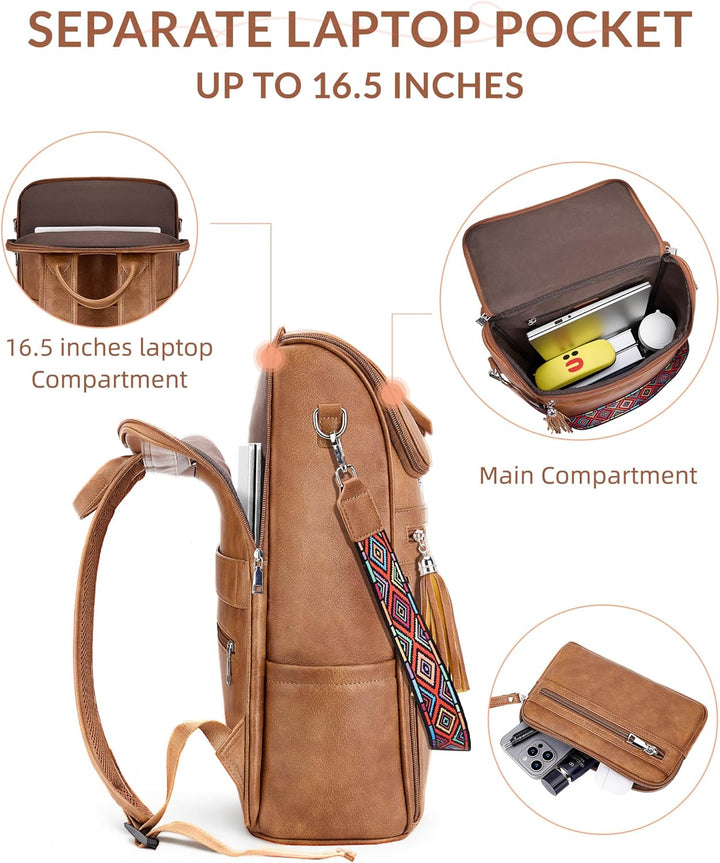 SYTRAH - Mochila de cuero para laptop para mujer, bolso de laptop d...