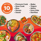 Instant Pot Pro olla eléctrica a presión 10 en 1, olla de cocción lenta, para cocinar arroz y cereales, para saltear alimentos, vaporera, cocción al vacío, esterilizador, máquina para hacer yogur y