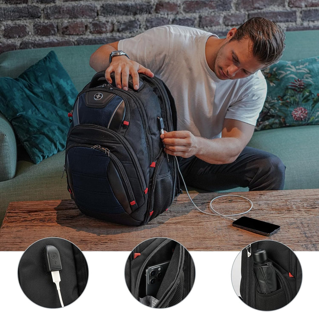Mochila de diseño Swissdigital Circuit para hombres, Negro\/Azul, G...