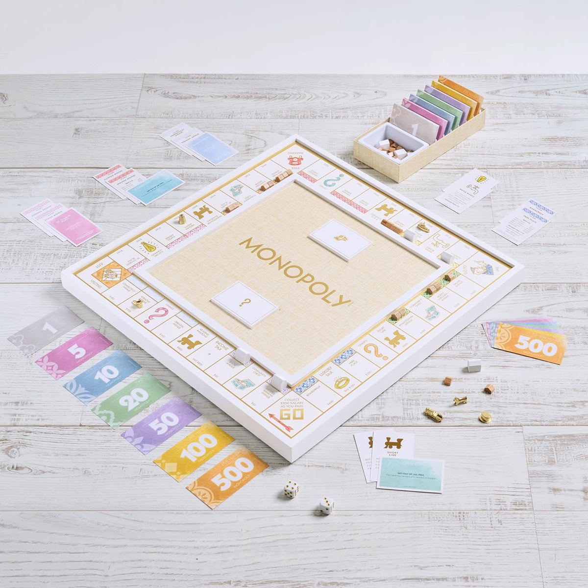 WS Game Company Monopoly Bianco Edition Deluxe blanco Wood Board Game Set