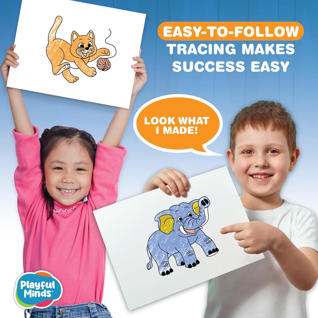 Proyector de dibujo para niños de 3 años en adelante, el kit de proyector de rastreo preescolar incluye 32 dibujos de animales en 4 discos resistentes, 8 crayones y 1 bloc de papel de dibujo para un divertido aprendizaje basado en juegos
