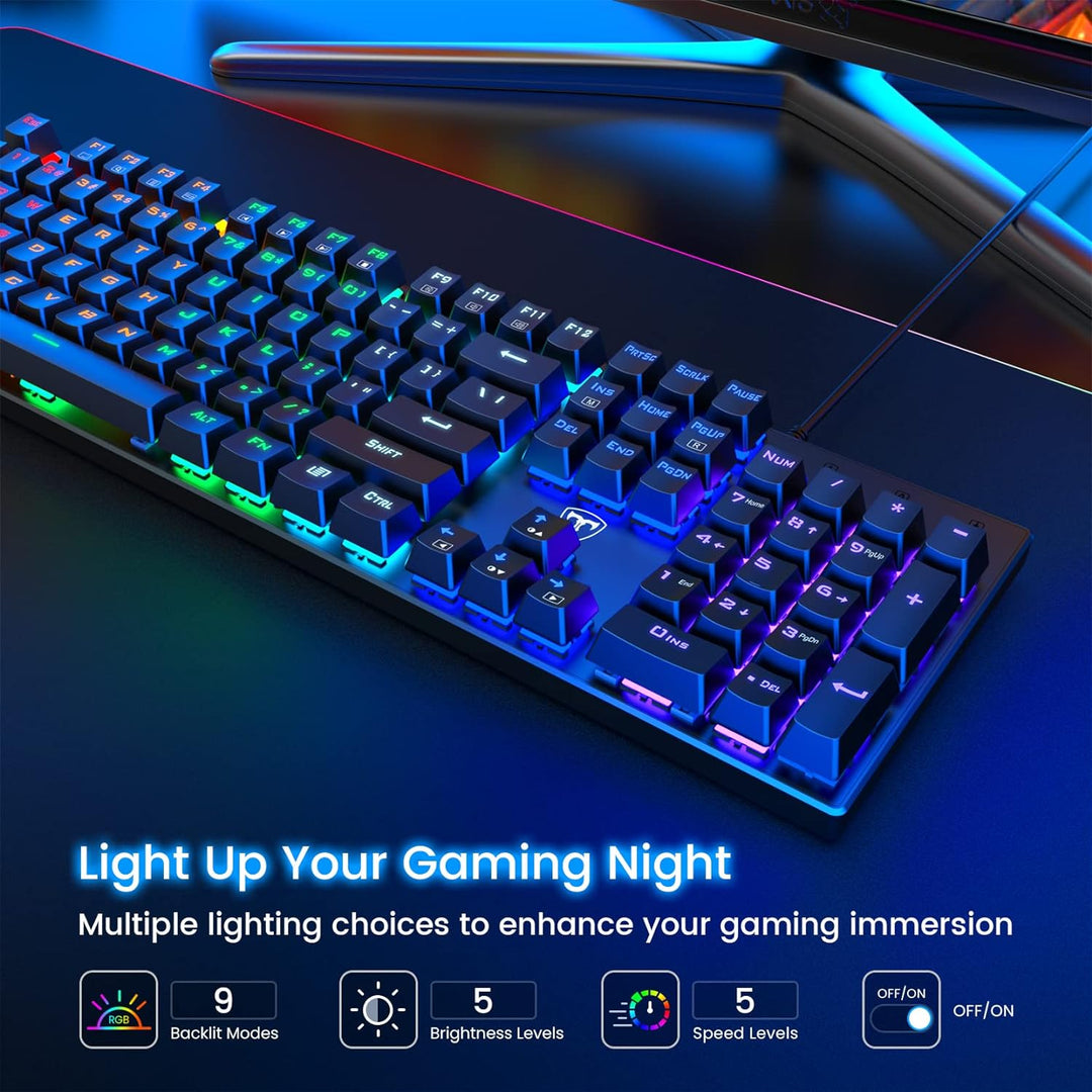 RisoPhy - Teclado mecánico para juegos, RGB 104 teclas, teclado USB...