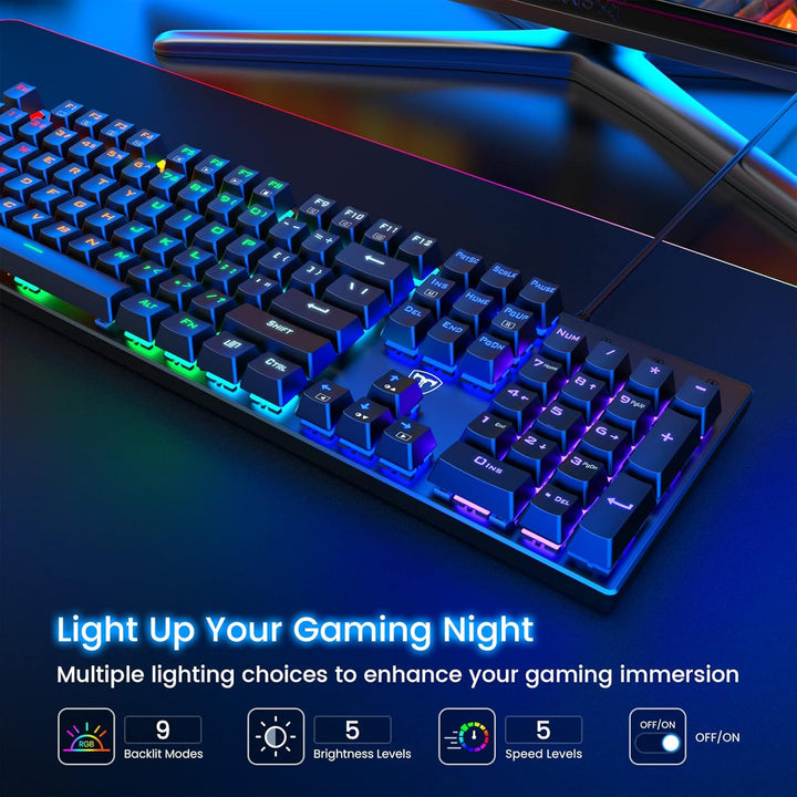 RisoPhy - Teclado mecánico para juegos, RGB 104 teclas, teclado USB...