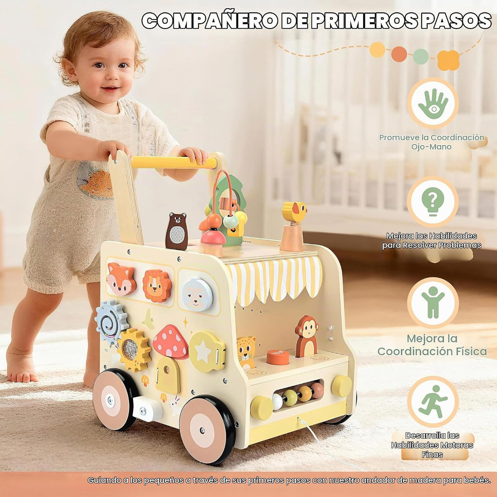 Wooden Activity Cube Push Walker, Wooden Baby Walker, Montessori Toys para Babies 10-12 Months 1 2 3 Years Old Boys & Girls, Help Learning a Walk & Sit-a-Stand