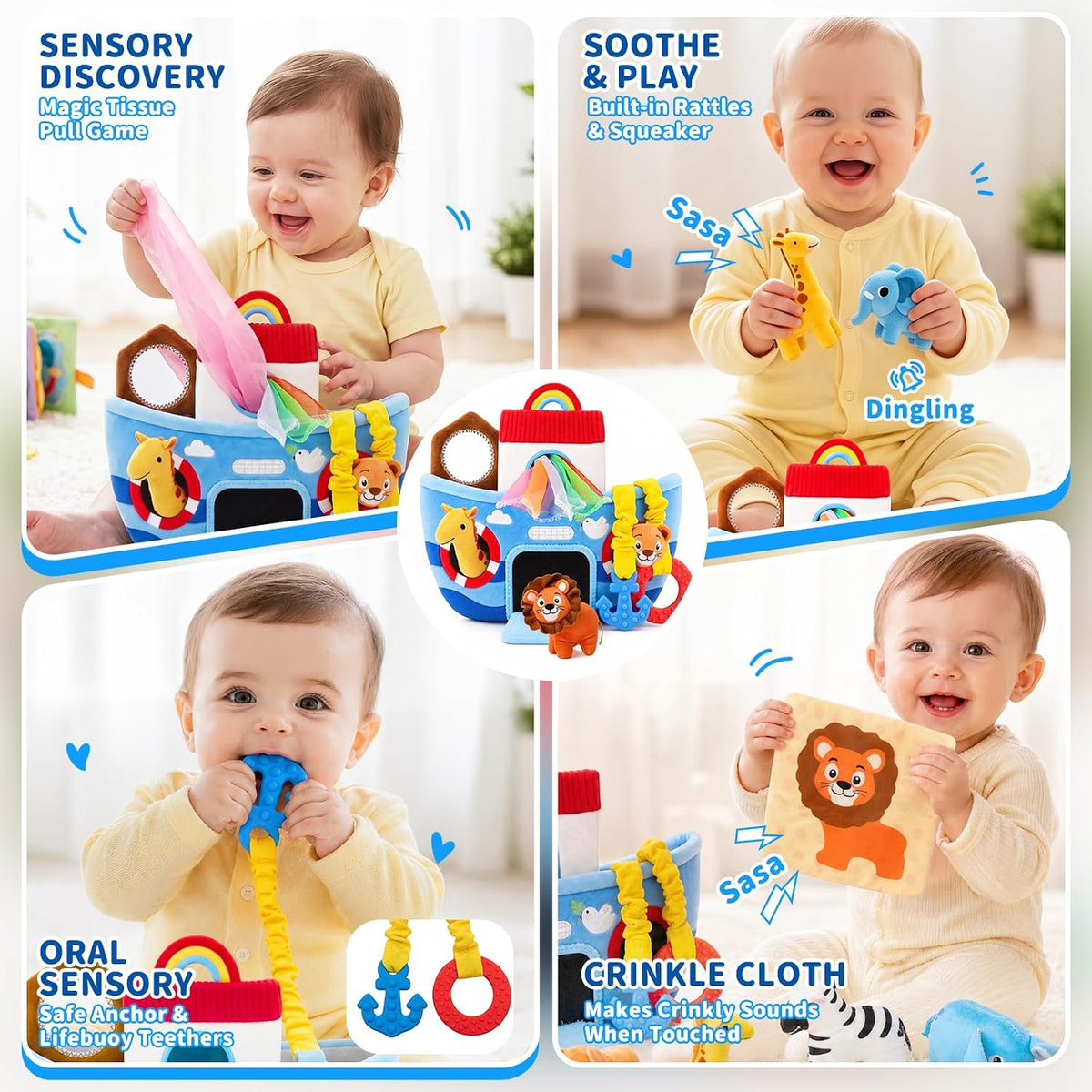 Juguetes para bebés de 6 a 12 meses, Arca de Noé con animales de peluche, regalos de bautismo, juguete sensorial Montessori para niños de 1 año, regalo de Navidad, cumpleaños, bautismo
