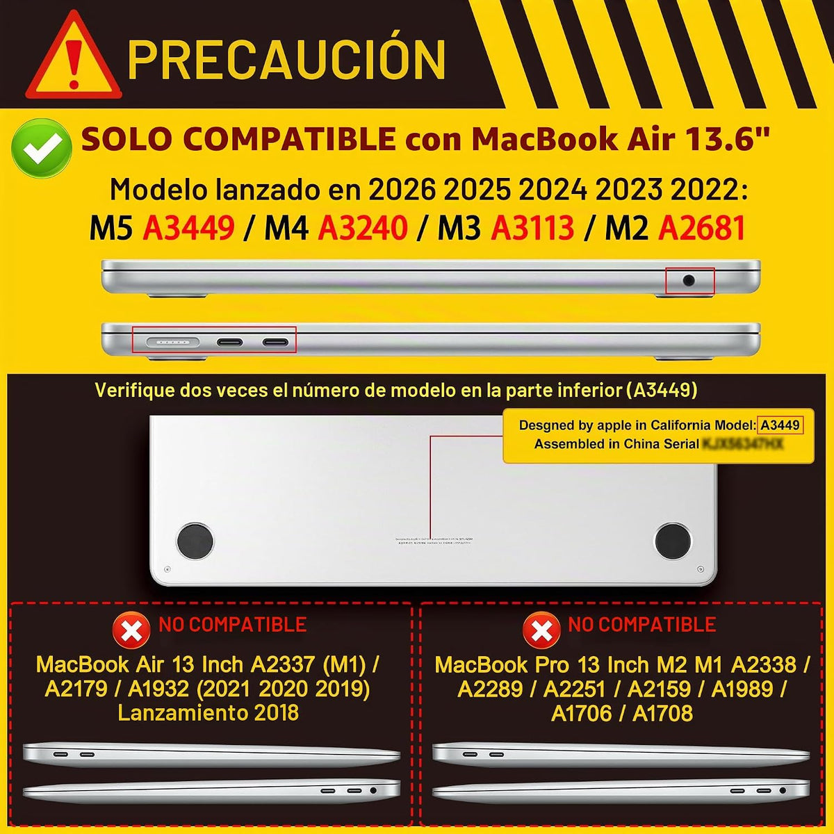 Mektron Funda para MacBook Air 2025 M4 de 13.6 pulgadas A3240 compa...