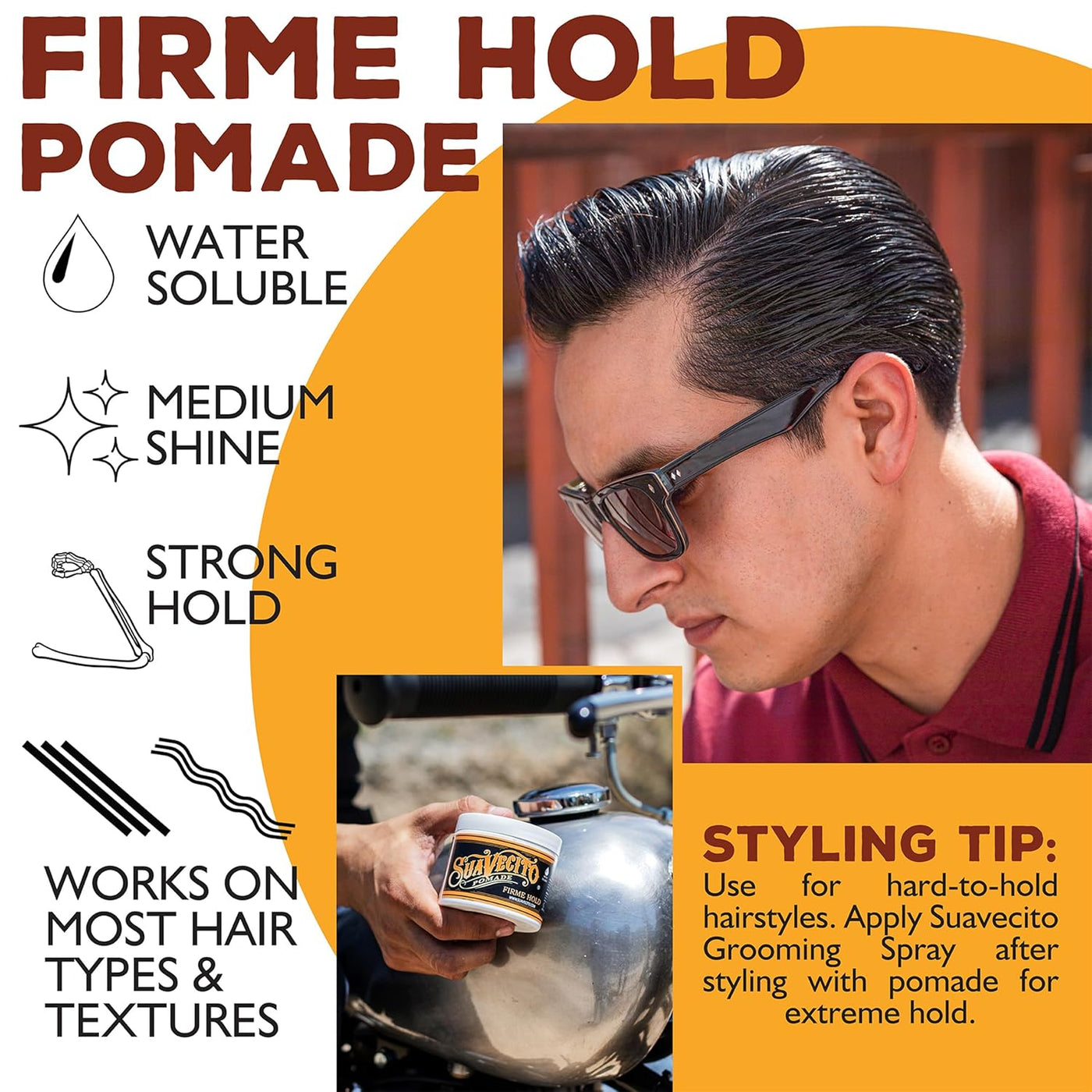 Suavecito Pomade Firme (fuerte), capacidad de 2.3 onzas, paquete de...