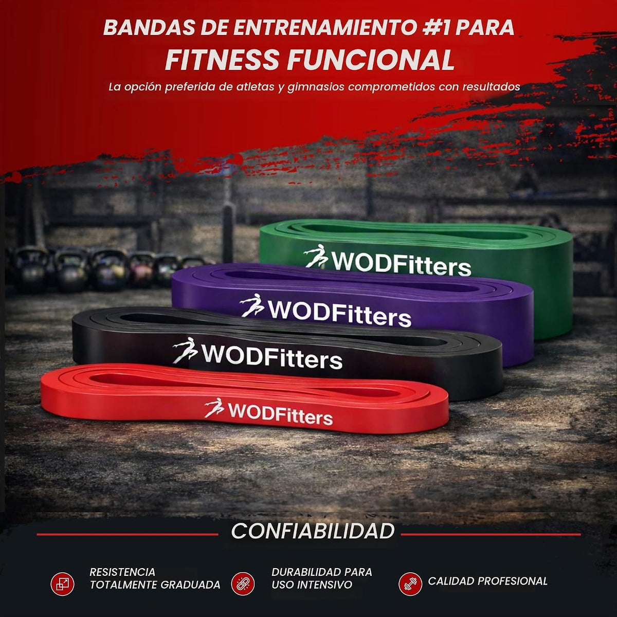 WODFitters Banda de Asistencia para Dominadas para Estiramientos, Entrenamientos de Movilidad, Calentamiento, Recuperación, Levantamiento de Potencia, Fitness en Casa y Ejercicio..