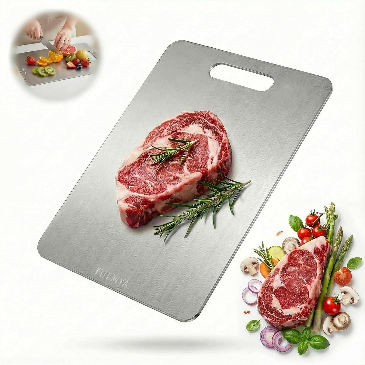 Katori Tabla de cortar de titanio para cocina, tablas de cortar de titanio 100% puro, tabla de cortar de titanio no tóxica de doble cara para cortar carne, verduras, frutas