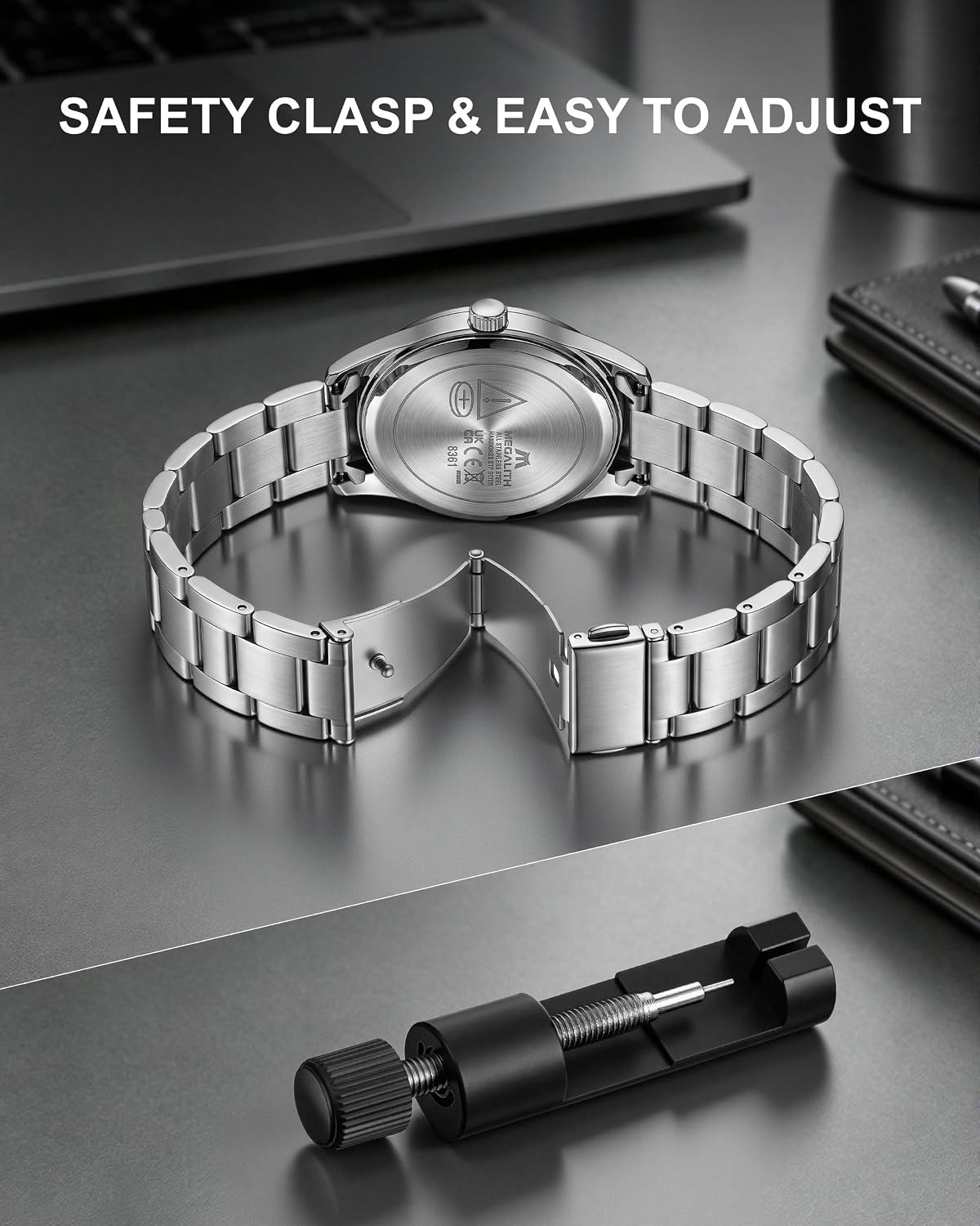 Reloj de hombre MEGALITH plateado: reloj de vestir delgado de lujo con esfera minimalista