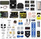 KEYESTUDIO - Kit robótico de mini tanque para Arduino, control remoto de aplicación/IR (iOS y Android), seguimiento ligero y ultrasónico, panel LED de 8 x 16 pulgadas, kit STEM para principiantes y