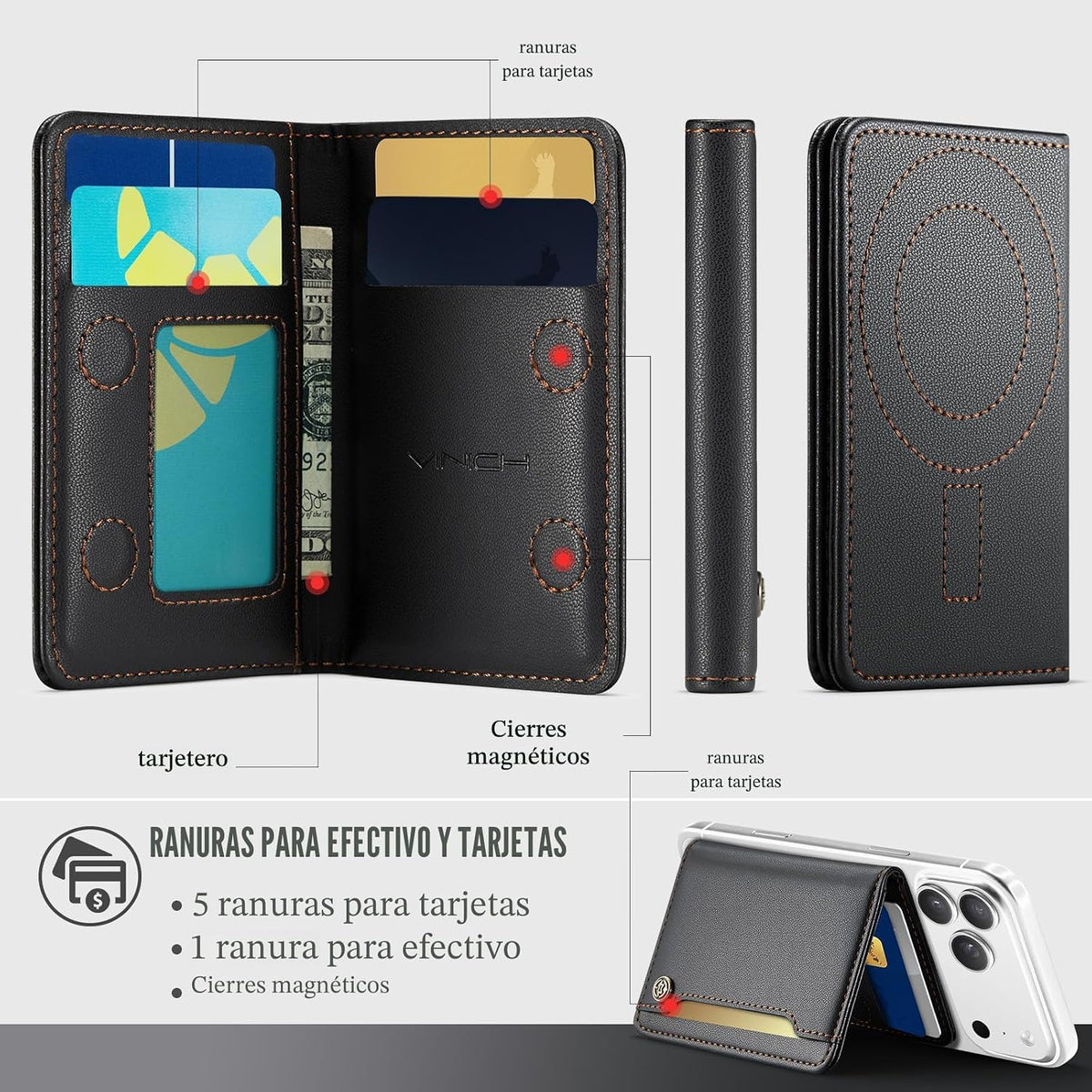 Vinich para MagSafe Wallet - Tarjetero magnético con bloqueo RFID, color