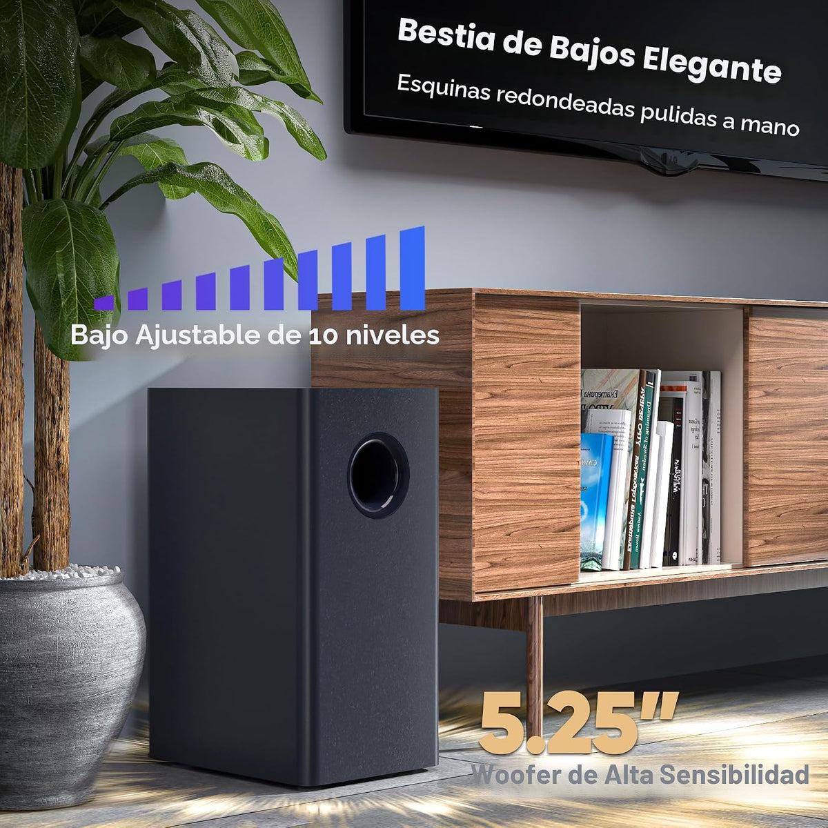 Saiyin Barra de sonido para Smart TV con subwoofer, barra de sonido desmontable de 100 W, sistema de teatro en casa con sonido envolvente para TV con tweeter de bocina, graves ajustables y HDMI-ARC