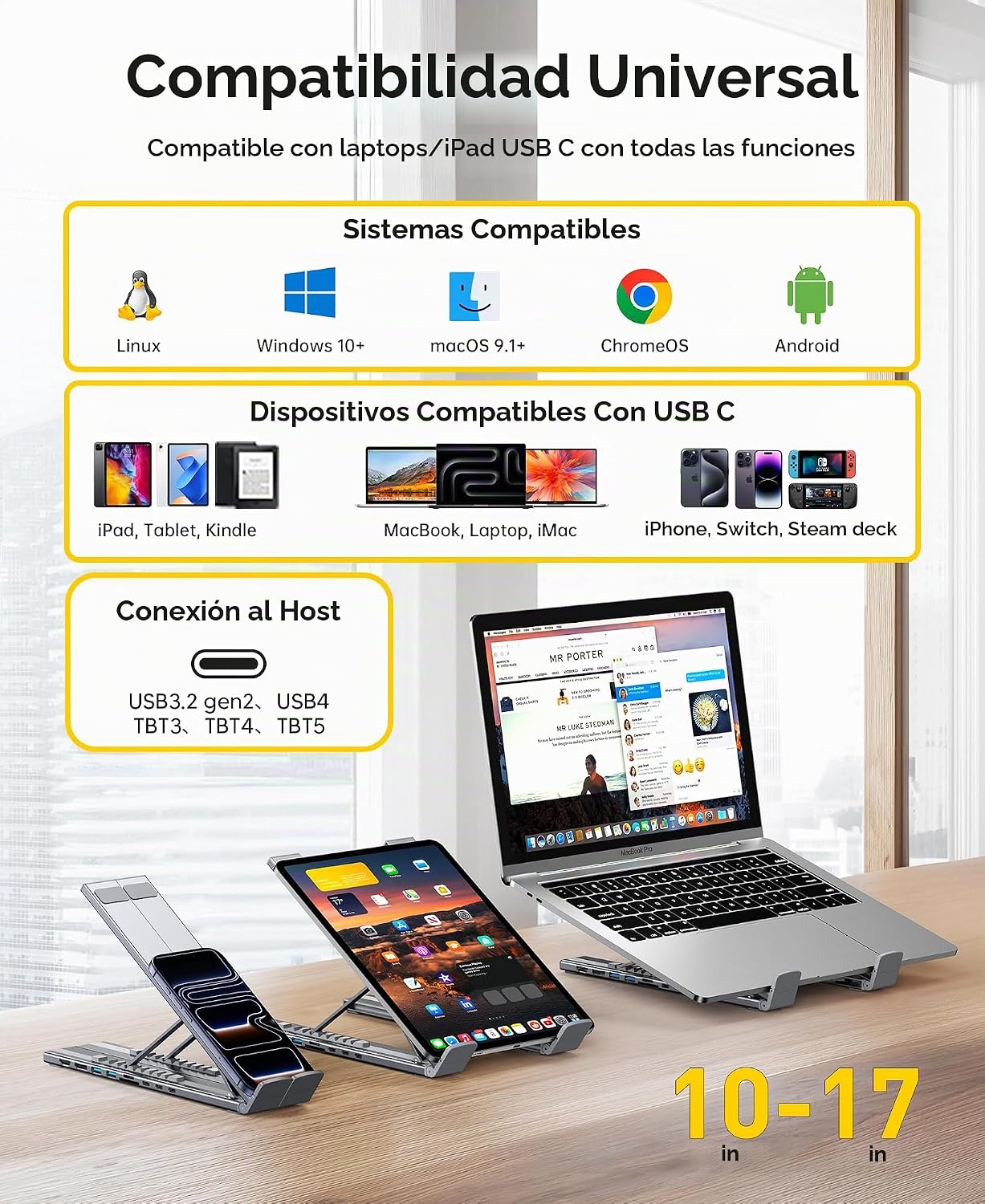 Estación de acoplamiento USB C para laptop con monitor doble, solo...