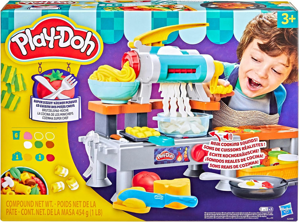 Play-Doh Super Sizzlin' Kitchen Playset, sonidos realistas de juguete de cocina, más de 25 alimentos para crear, artes y manualidades para niños mayores de 3 años