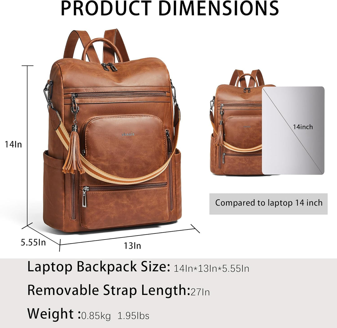 Mochila Shrrie de cuero vegano para computadora portátil de 14 pulg...