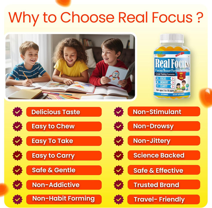 Real Focus Omega 3 para niños, suplemento de enfoque para niños, at...