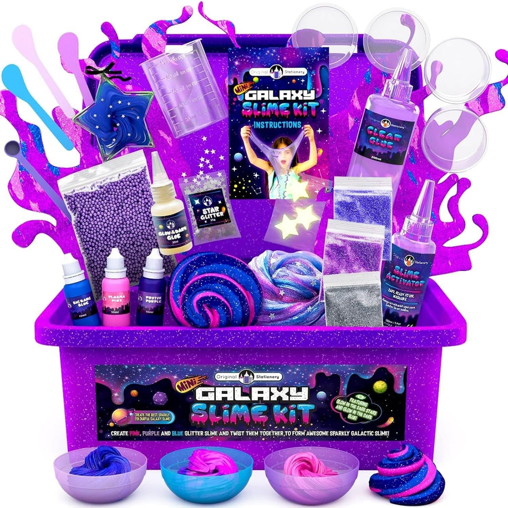 Original Stationery Mini kit de slime de galaxia para niñas y niños de 7 a 12 años, juego de slime que brilla en la oscuridad con purpurina, divertido juguete de manualidades espaciales para juegos creativos, regalo de cumpleaños para niños