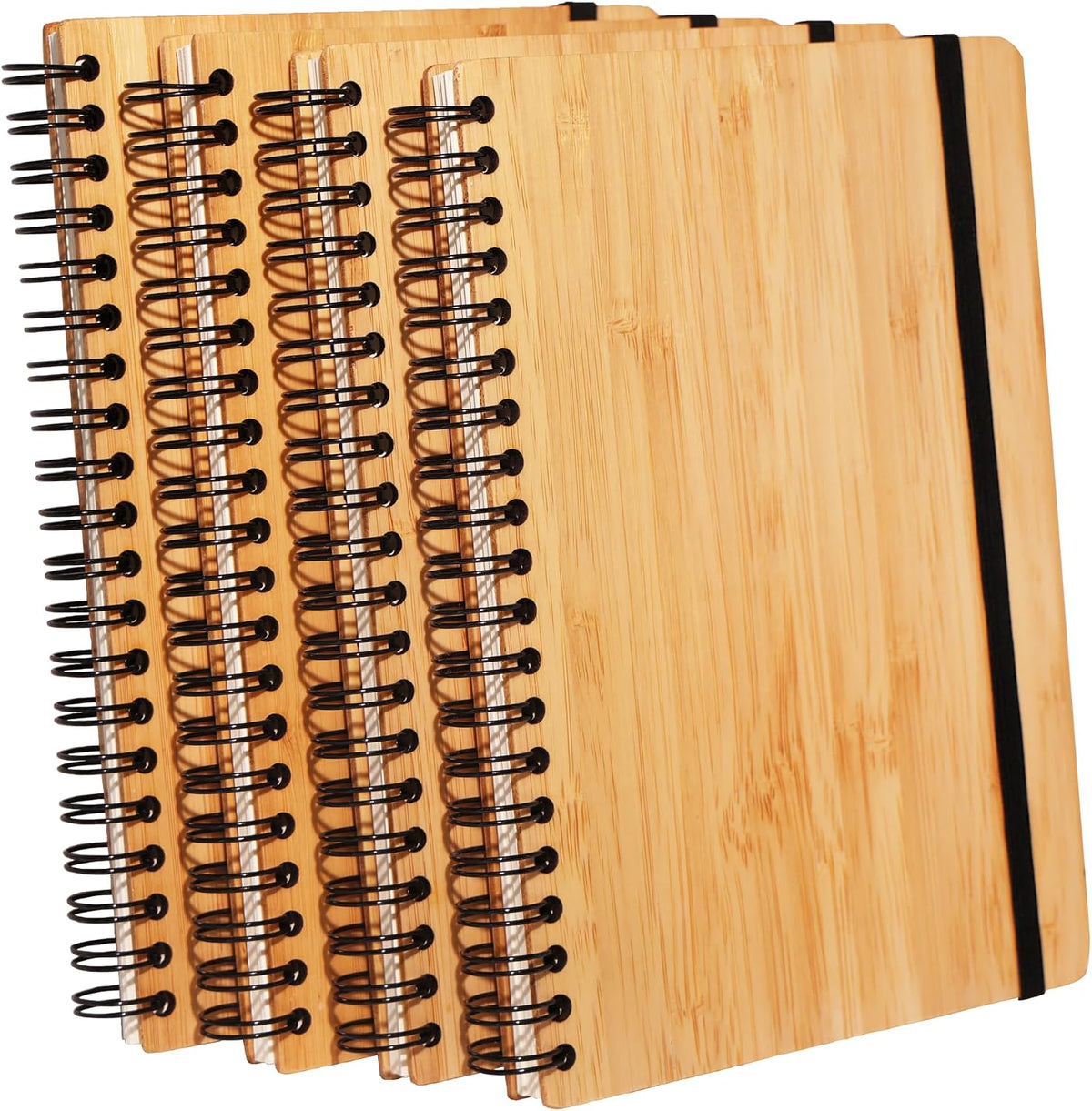 4 paquetes de cuadernos de bambú forrados, diario de madera, 5 x 7