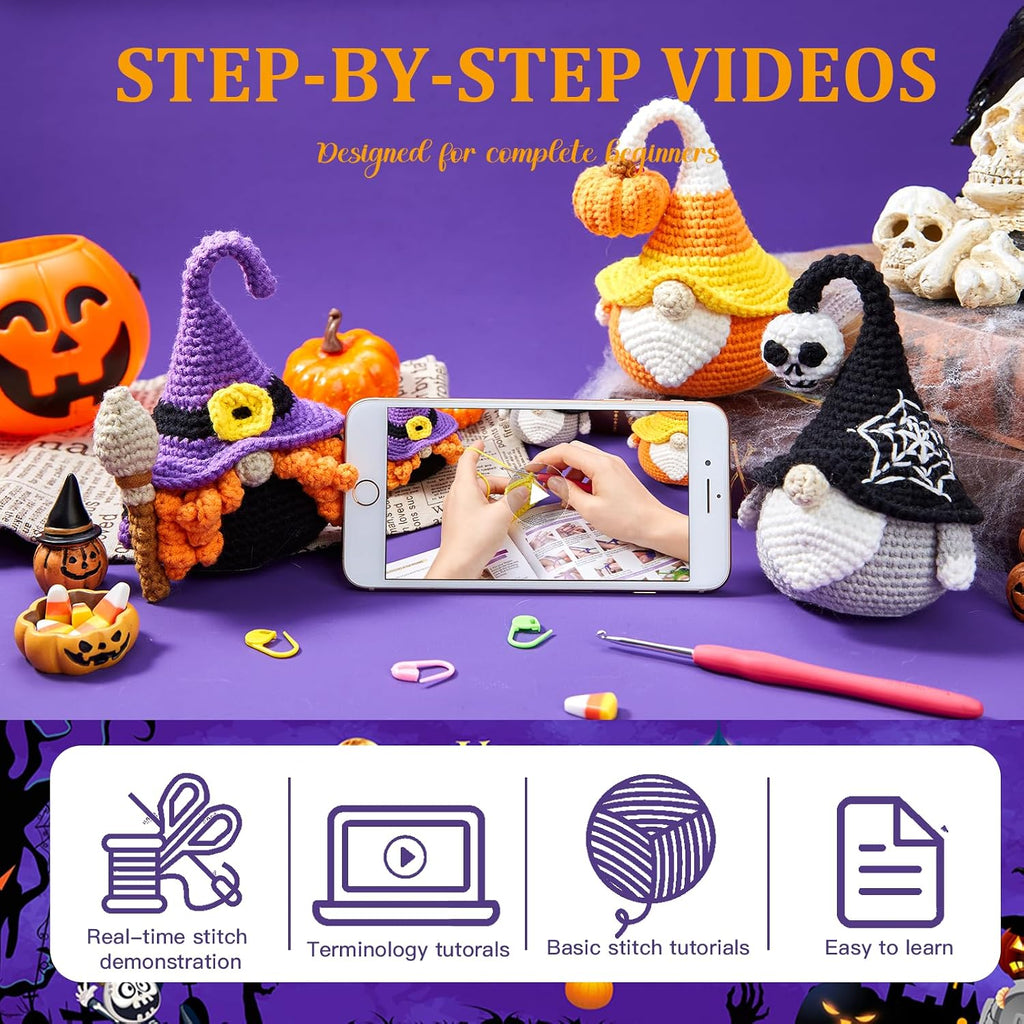 MAGIMUSE Kit de ganchillo para principiantes, kit de inicio de ganchillo para adultos, kit de ganchillo para Halloween, amigurumi, kits de animales de ganchillo, juego de hilo con tutoriales en video