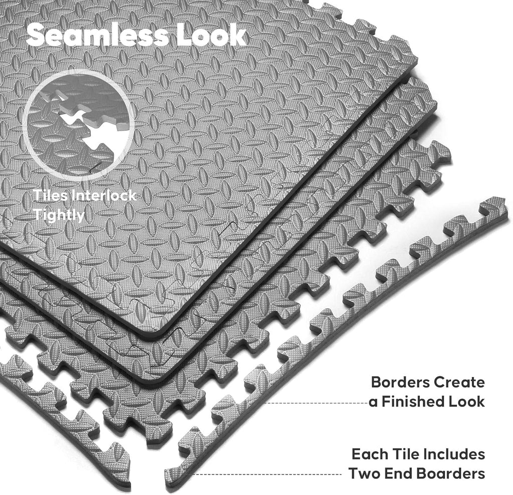 Paquete de 12 tapetes de gimnasio en casa de 48 pies cuadrados, tapetes de ejercicio de rompecabezas, azulejos de espuma EVA entrelazados para equipos de entrenamiento en casa y áreas de juego para niños, gris, 24 x 24 pulgadas x ½ pulgadas, 12 azulejos (