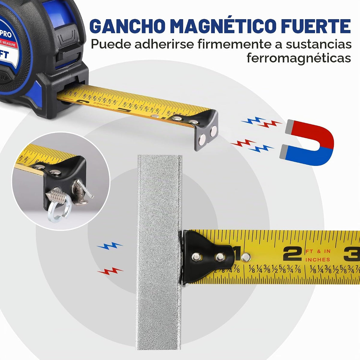 WORKPRO Cinta métrica resistente, 2 unidades de cinta métrica retráctil de