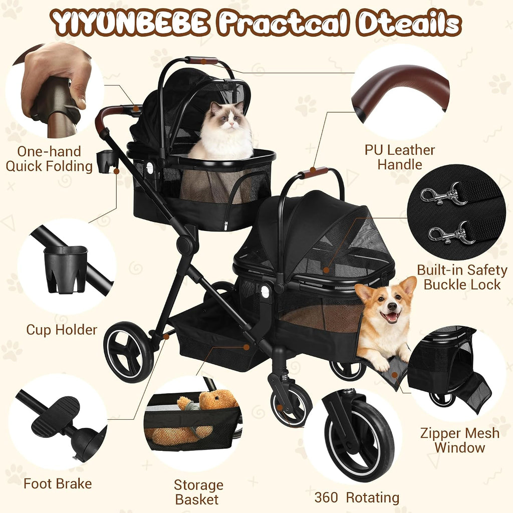 Cochecito plegable doble para mascotas para 2 perros pequeños y