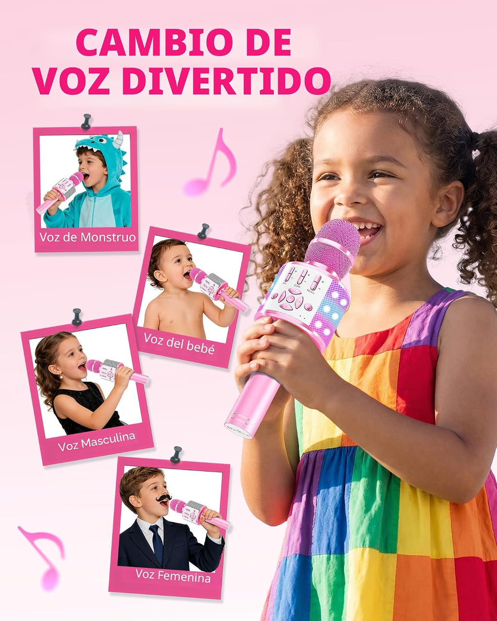 Juguetes para niñas, micrófono de karaoke para niños pequeños con luces, para niñas, fiesta de cumpleaños, juguete para niños de 3, 4, 5, 6, 7, 8 + (rosa claro)
