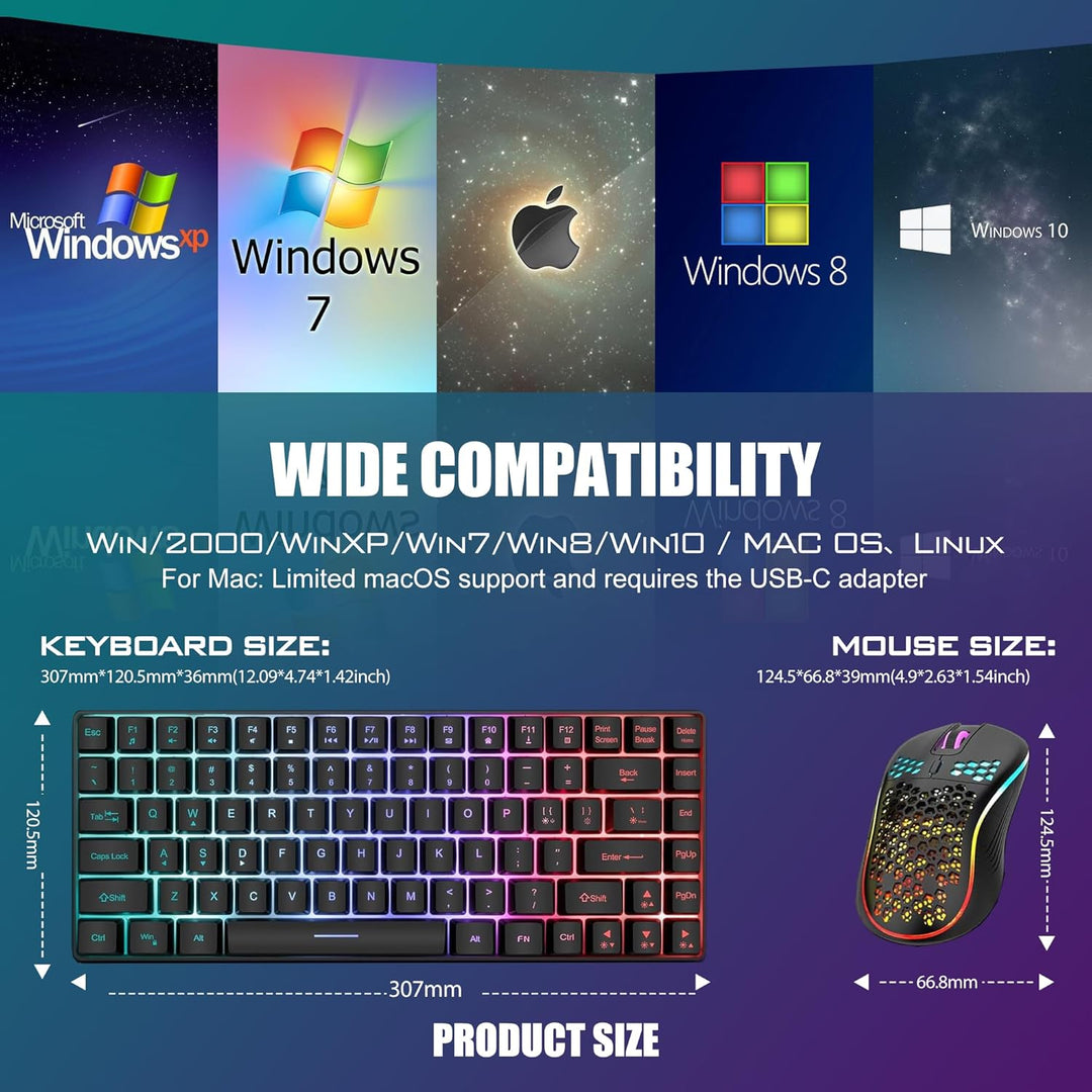 Combo de teclado y mouse inalámbricos RedThunder K84, batería recar...