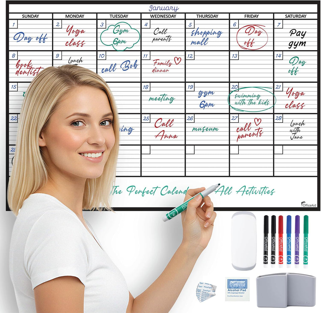 Calendario de pared grande laminado de borrado en seco (mediano (24 pulgadas 36 pulgadas)