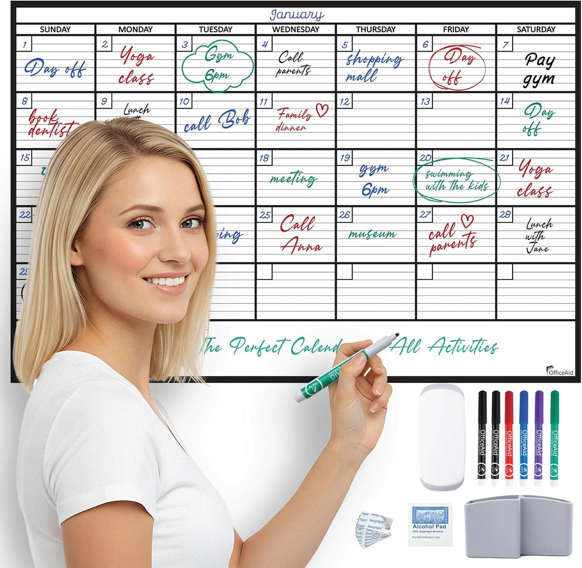 Calendario de pared grande laminado de borrado en seco (mediano (24 pulgadas 36 pulgadas)