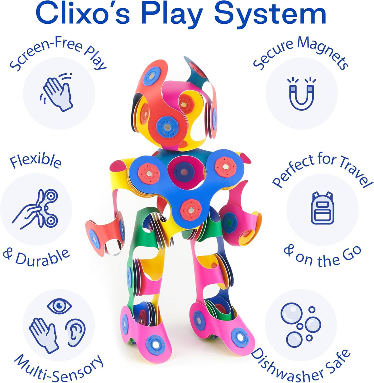Clixo Rainbow Pack, juguetes magnéticos flexibles para construir para niños (42 Pc, 4+)